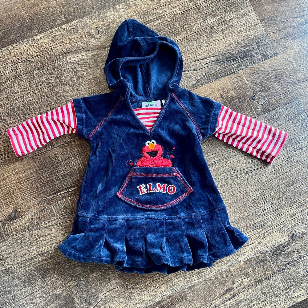 Vintage Y2K Elmo's World Velour Long Sleeve Dress 6-9 Months Embroidered